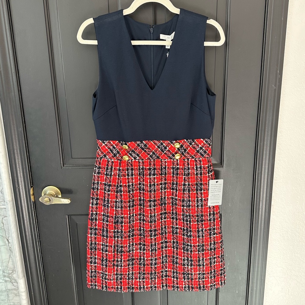Nordstrom 1901 tweed navy and red plaid sheath holiday dress 10